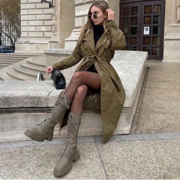 Zara Waxed Lace Up Boots New - Picture 5 of 5